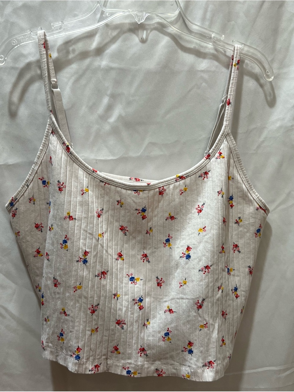 Old Navy White Floral Ribbed Crop Tank Top